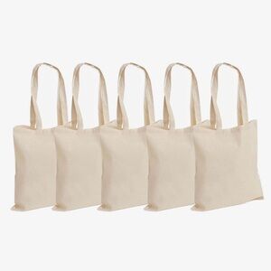 New Lot of 5, 100% Cotton Canvas Reusable Shoulder Tote Bags